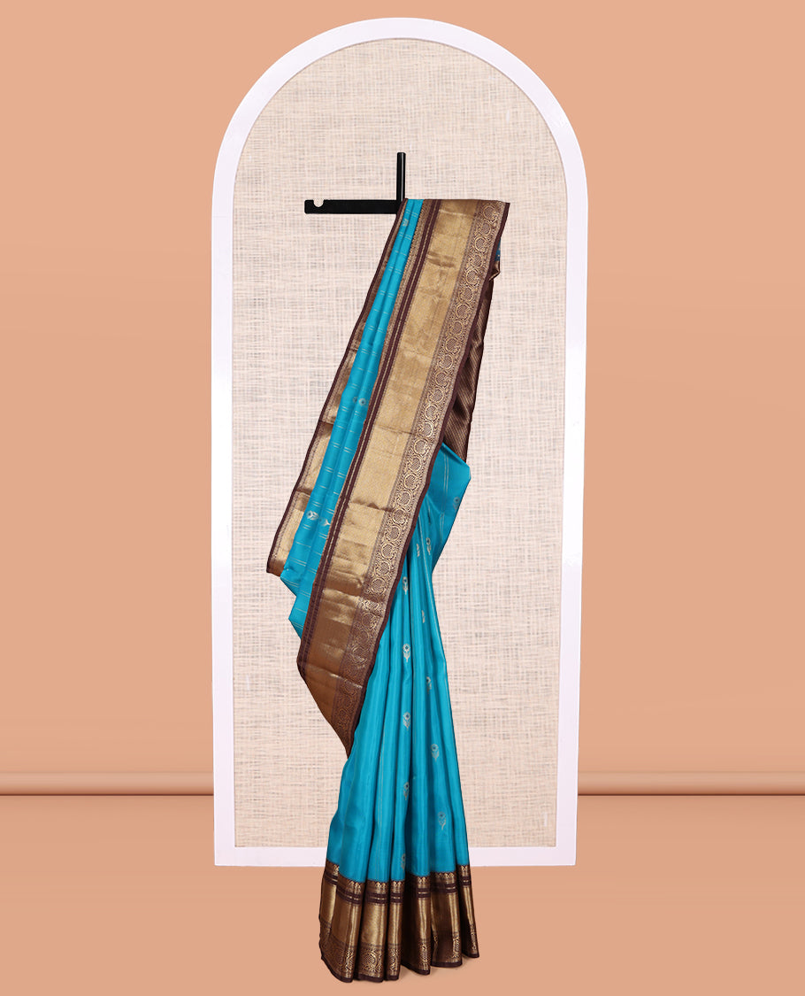 Blue Zari Design Vasundhara Lite Silk Mix Saree, a Contrast Traditional Border, Grand Pallu, a Contrast Blouse