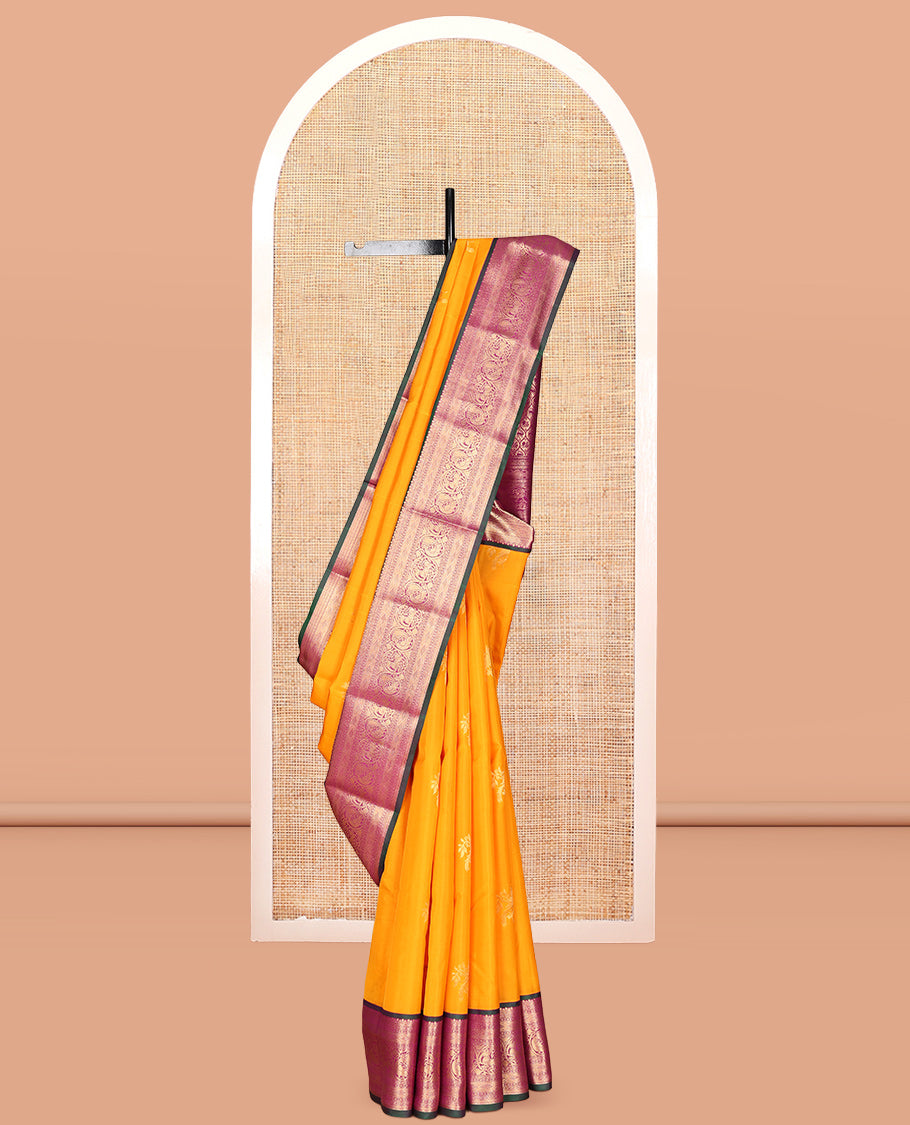 Yellow Vasundhara Lite Silk Mix Saree, Bedecked with Zari Buttas, a Contrast Traditional Zari Woven Border, Grand Pallu, and a Contrast Blouse