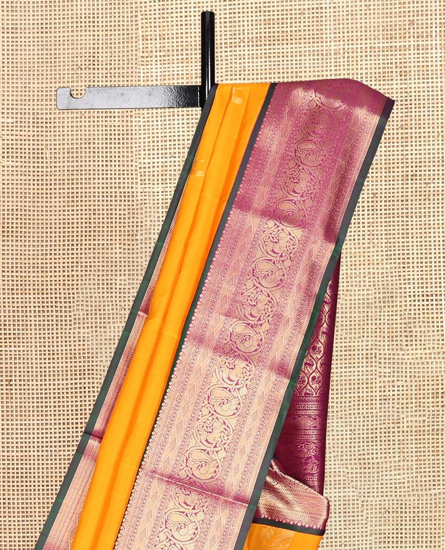 Yellow Vasundhara Lite Silk Mix Saree, Bedecked with Zari Buttas, a Contrast Traditional Zari Woven Border, Grand Pallu, and a Contrast Blouse