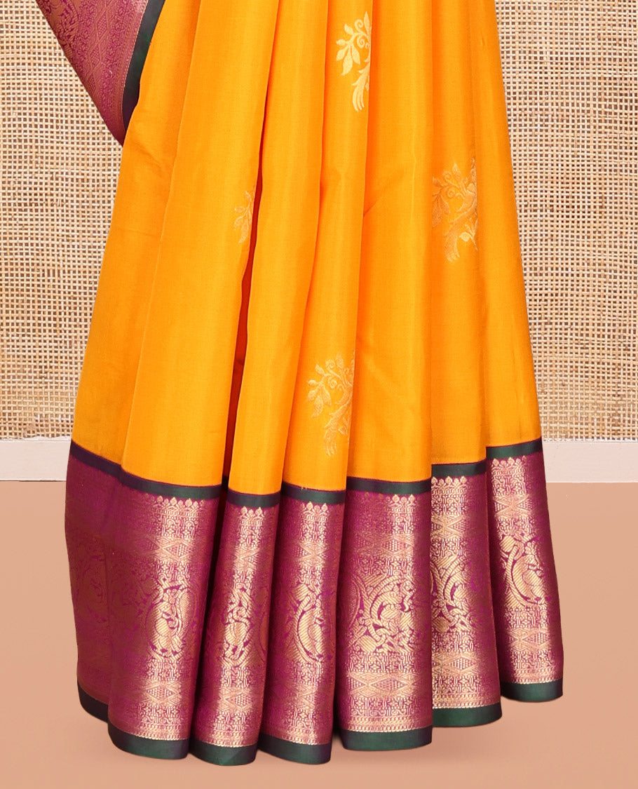 Yellow Vasundhara Lite Silk Mix Saree, Bedecked with Zari Buttas, a Contrast Traditional Zari Woven Border, Grand Pallu, and a Contrast Blouse