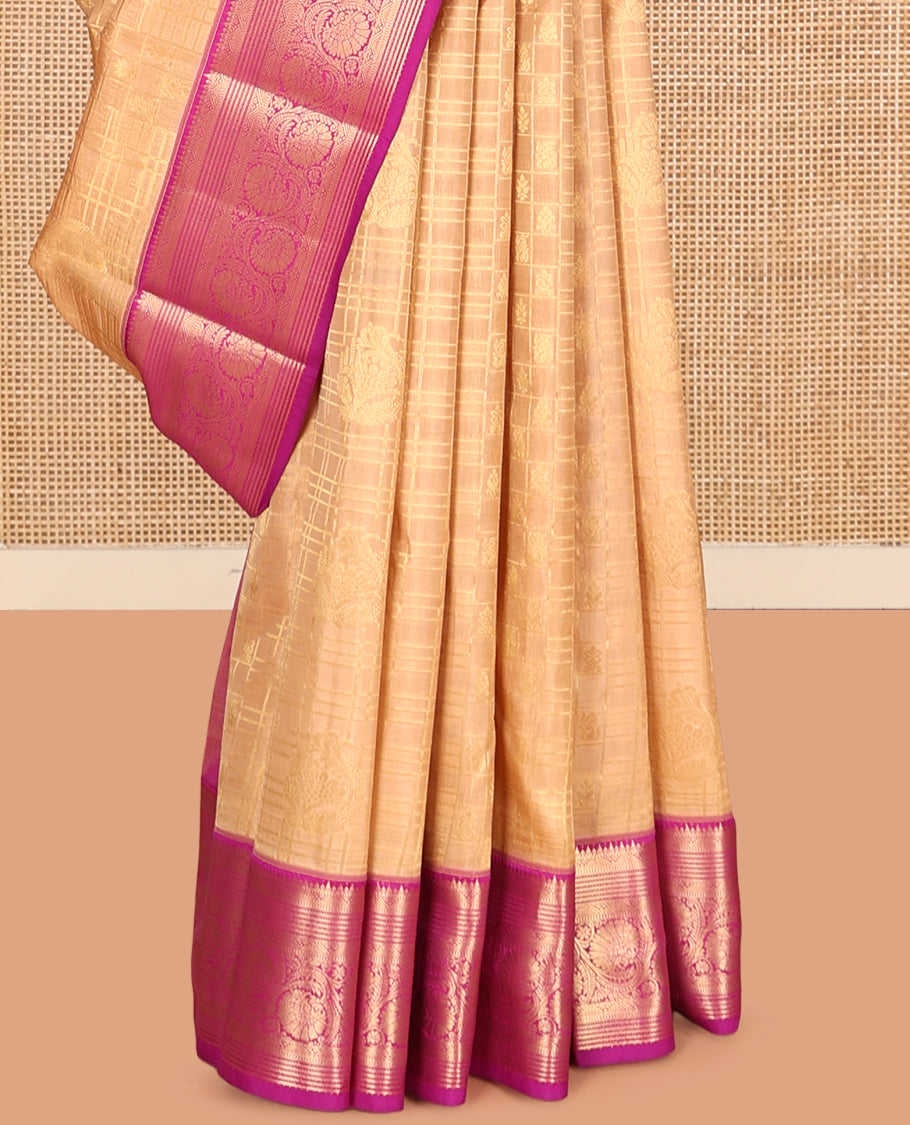 Sandal Vasundhara Lite Silk Mix Saree, Subtly Sparkled with Zari Designs, a Contrast Border of Rekku, and Kodi Visiry Designs, Vanki Pallu, and a Contrast Blouse
