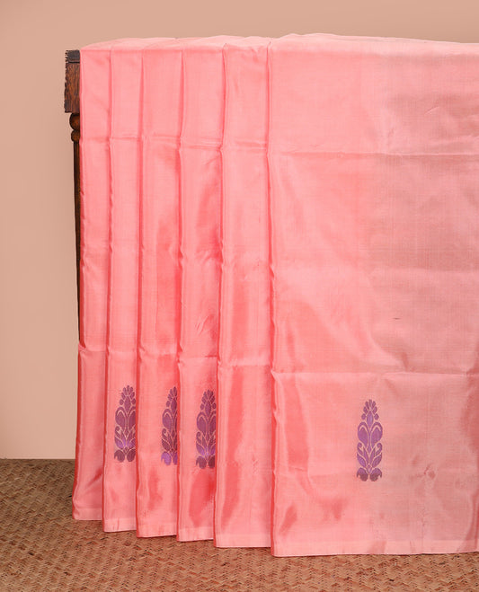 Borderless peach buttas Banana pith saree, contrast pallu of buttas