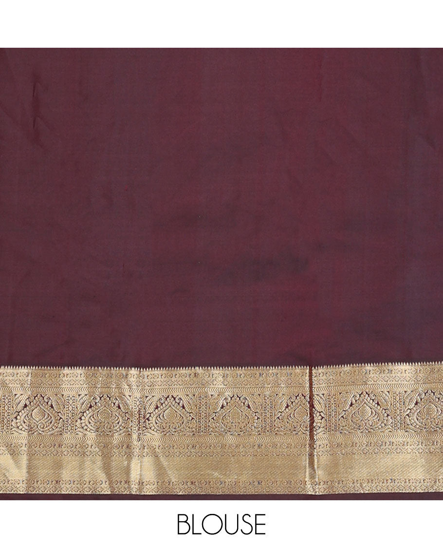 Turquoise floral buttas silk saree, contrast jaal pallu & border of rekku,manga,lavangam,kathir & zari stripes