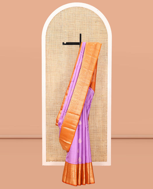 Lavender Vasundhara Silk Saree, Woven with Zari Buttas, Contrast Traditional Zari Border, Grand Pallu, and a Contrast Blouse