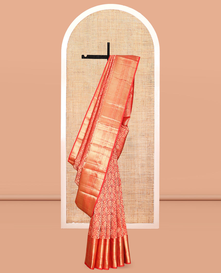 Red Kanchipuram Wedding Silk Saree, Bedecked with Jacquard Design, a Zari Border Steeped with Traditional Designs, Manga Design Pallu, and a Matching Blouse