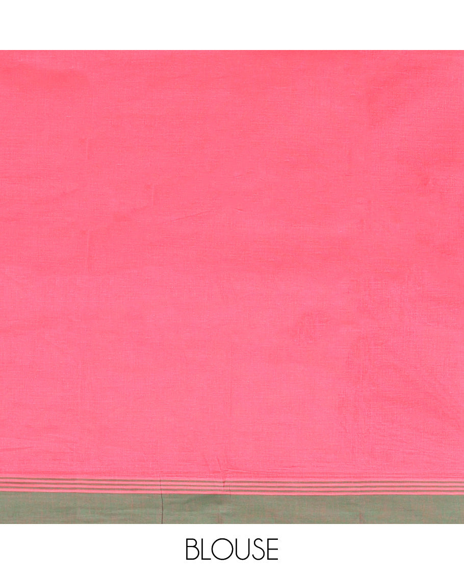 Red Kanchi Cotton Saree, Decked Up with Tree Motifs All Over Its Body, Complemented by Contrast Border, Pallu of Stripes and Flower-vase Motifs , and Paired with a Matching Blouse