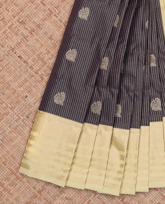 Blue Budget Silk Saree Features Zari Buttas and Micro-Checks, Complemented by a Contrast Traditional Zari Border, Intricately Zari-Designed Pallu of Jaal Design, and a Contrast Zari-Bordered Blouse