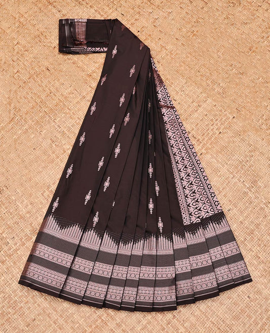 Brown Budget Silk Saree, Richly Detailed with Zari Buttas, Highlighted by a Traditional Design Border, Grand Pallu, and a Matching Blouse