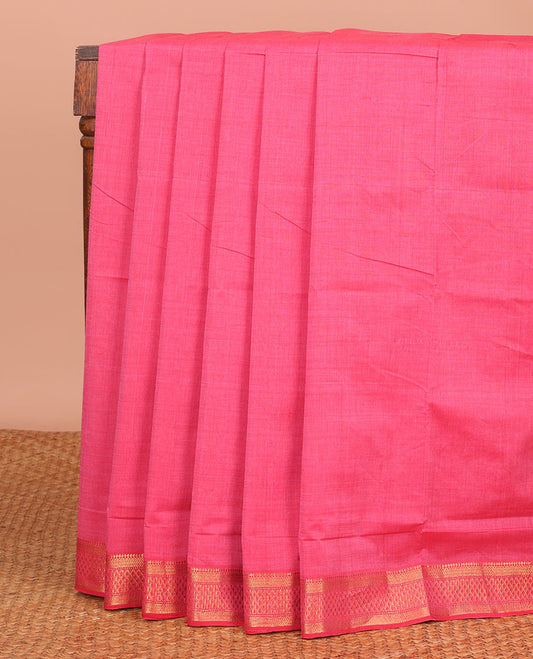 Pink Plain Mangalagiri Cotton Saree, Highlighted by Traditional Zari Design Border, Gleaming Zari Pallu, and Paired with a Matching Blouse