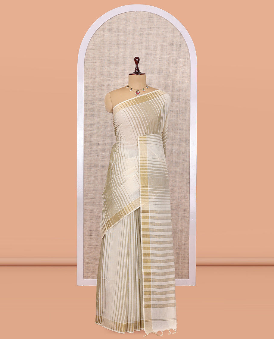 Cream-Beige Jute Cotton Saree