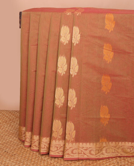 Orange floral buttas Combatiore cotton saree, floral creeper design border & floral-design pallu