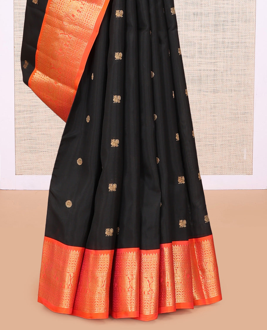 Black Mayil Chakram Butta Vasundhara Lite Silk Mix Saree