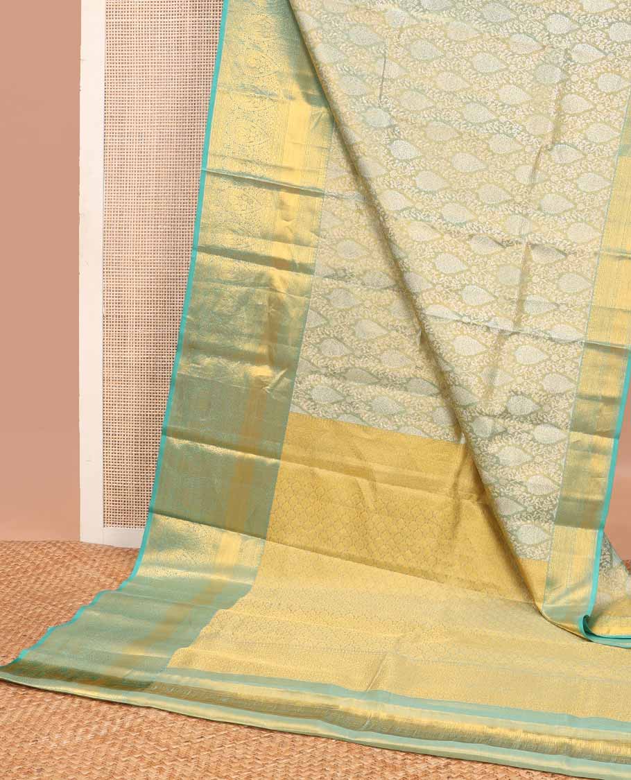 Blue jacquard tissue silk saree, zari-enriched jaal pallu & zari border of traditional zari designs