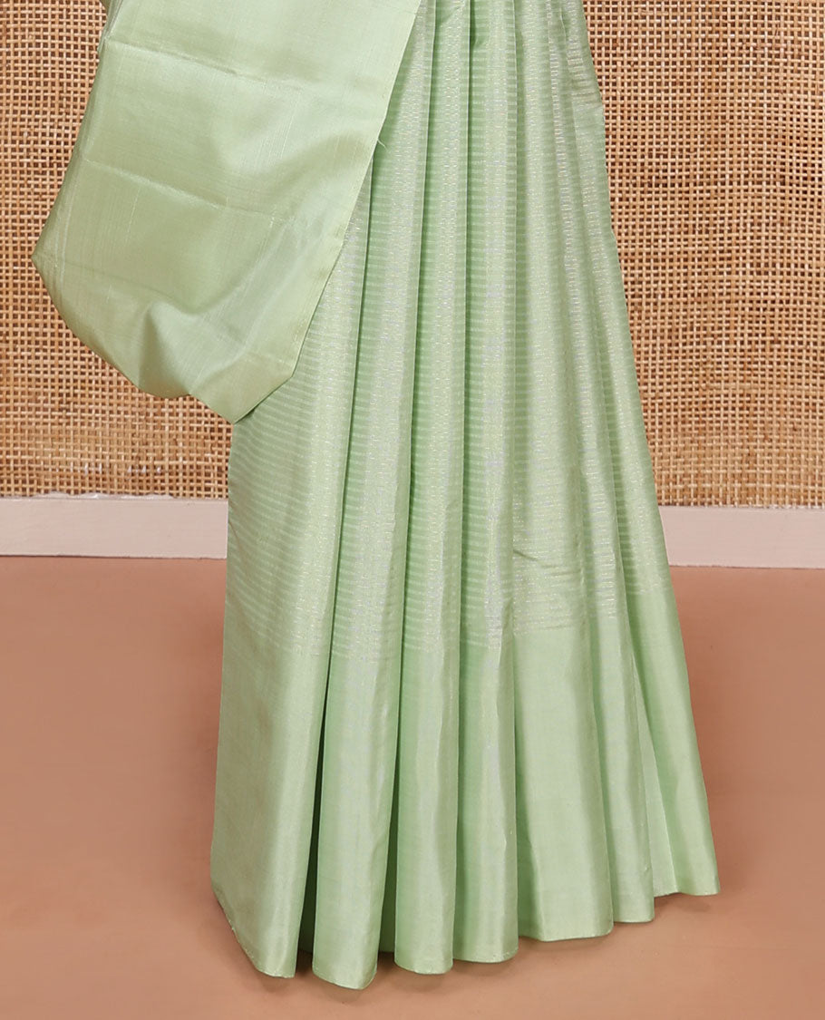 Borderless green striped Kanchipuram silk saree, contrast pallu of manga and rudraksham and kathir designs