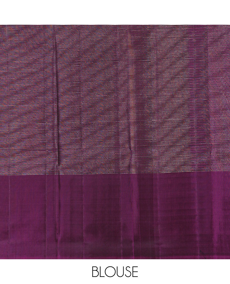 Borderless green striped Kanchipuram silk saree, contrast pallu of manga and rudraksham and kathir designs