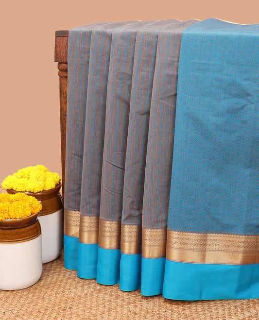 Grey thread weaving silk cotton saree with zari border & thread weaving rich pallu along with weaving blouse