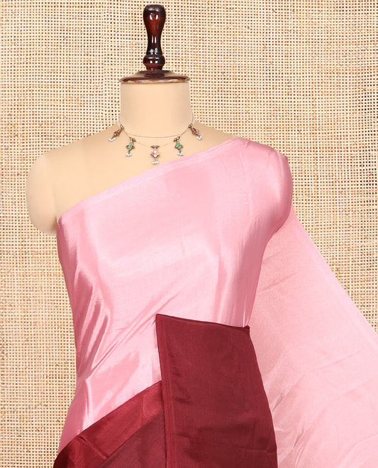 Borderless Maroon Ombre-Dyed Ready-Made Satin Crepe Saree, a Self-Pallu, and a Plain Blouse