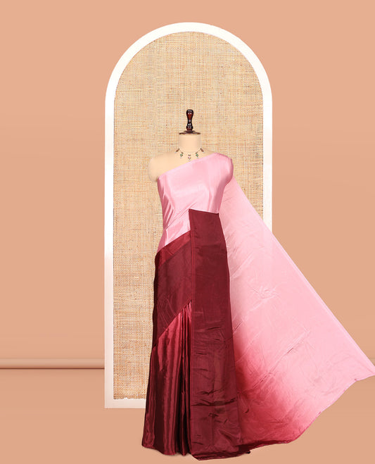 Borderless Maroon Ombre-Dyed Ready-Made Satin Crepe Saree, a Self-Pallu, and a Plain Blouse