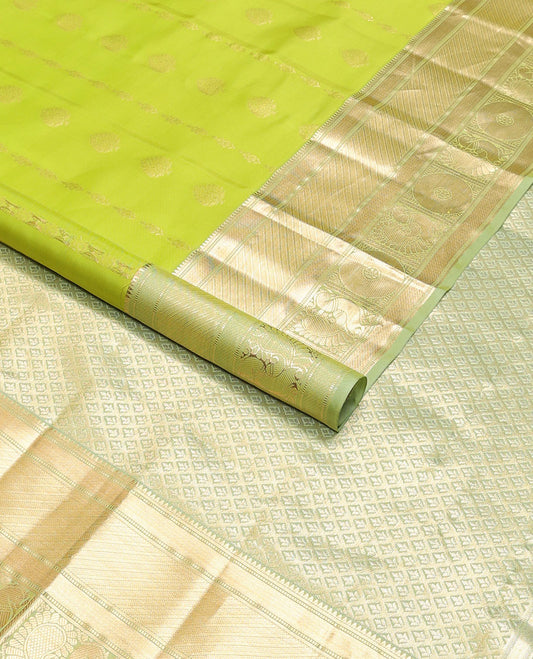 Light green floral design vasundhara elite silk saree with contrast zari design border & checked floral design pallu