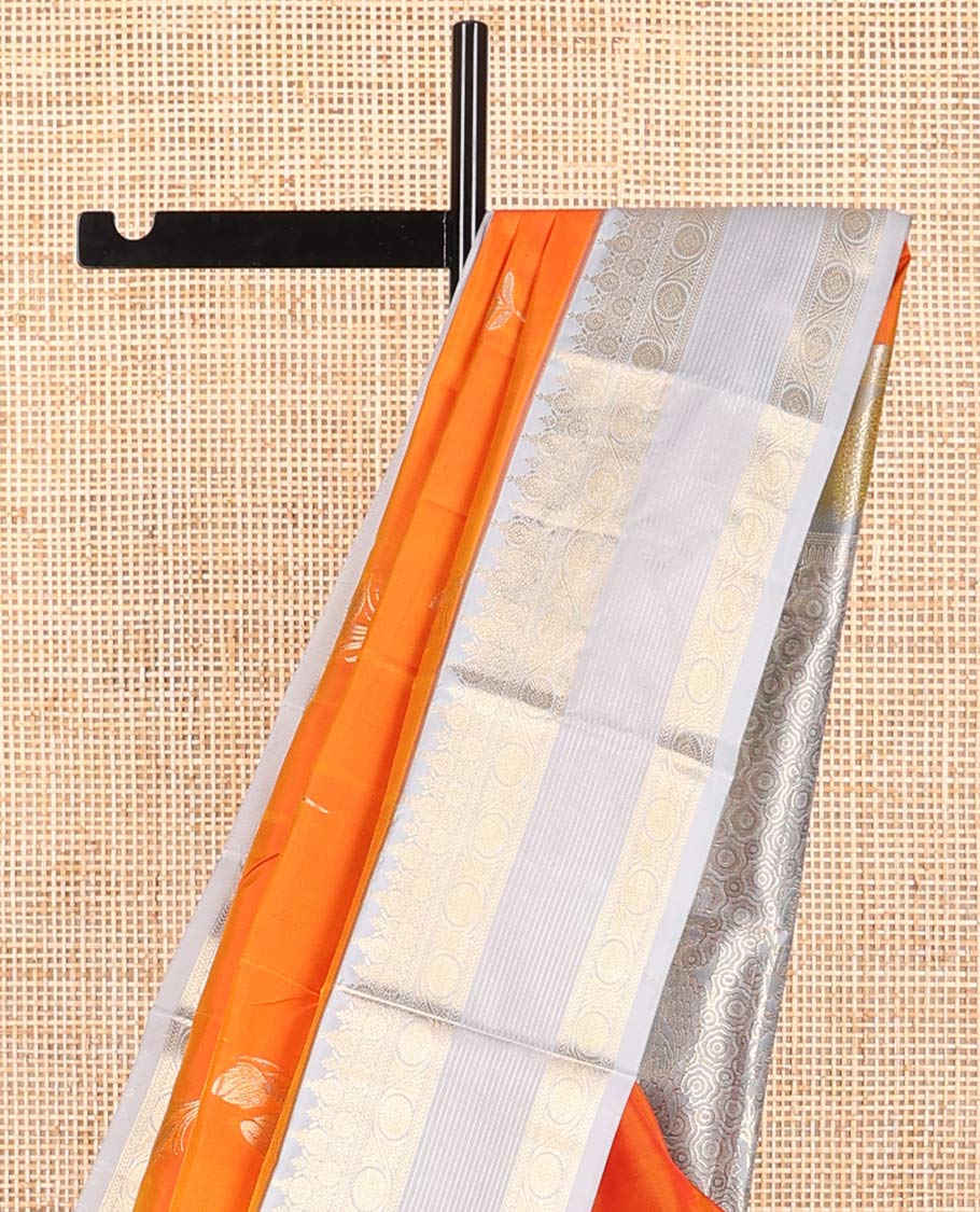 Orange flower motifs vasundhara elite silk saree with contrast inricate zari design border & floral design pallu