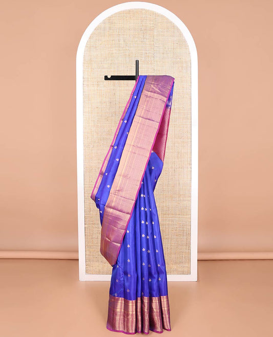 Blue paisley buttas vasundhara elite silk saree with contrast intricate zari design border & floral design pallu