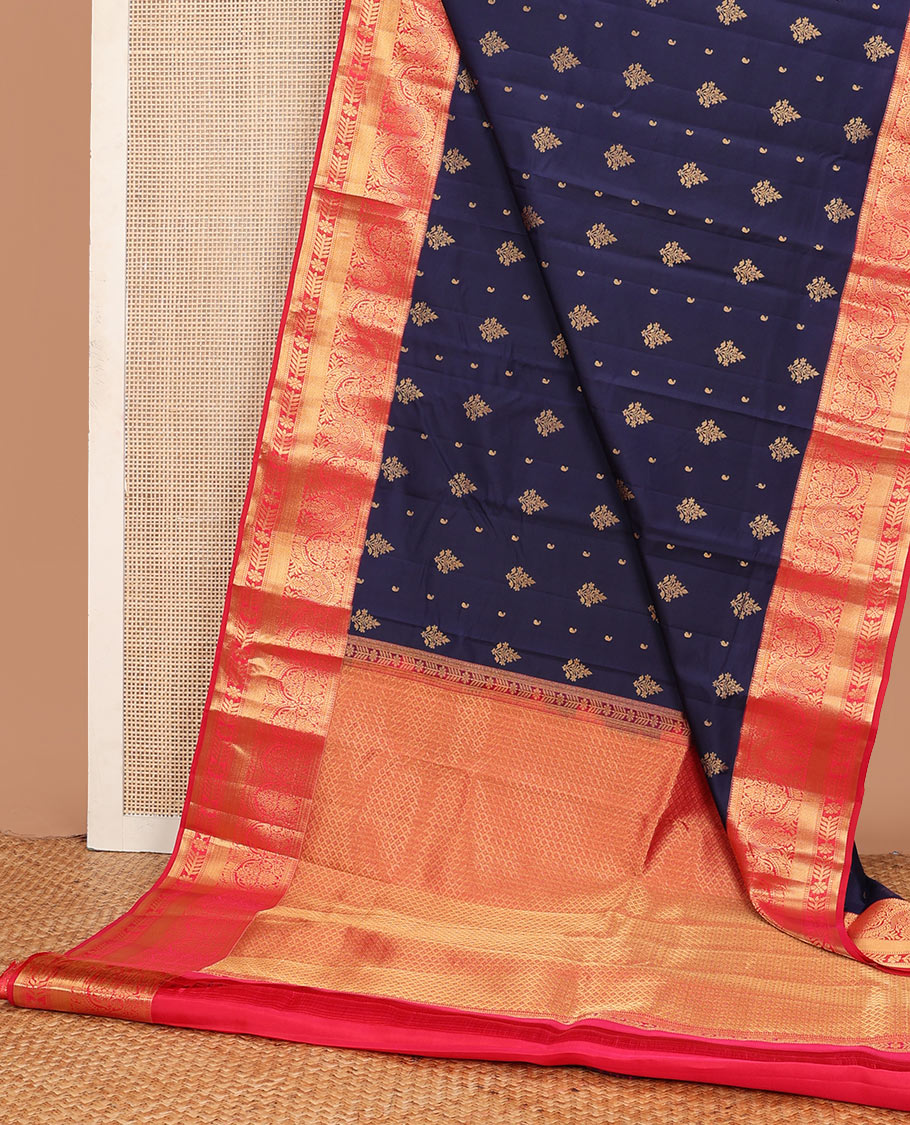 Navy blue zari buttas Vasundhara silk mix saree, contrast traditional zari border & jaal pallu