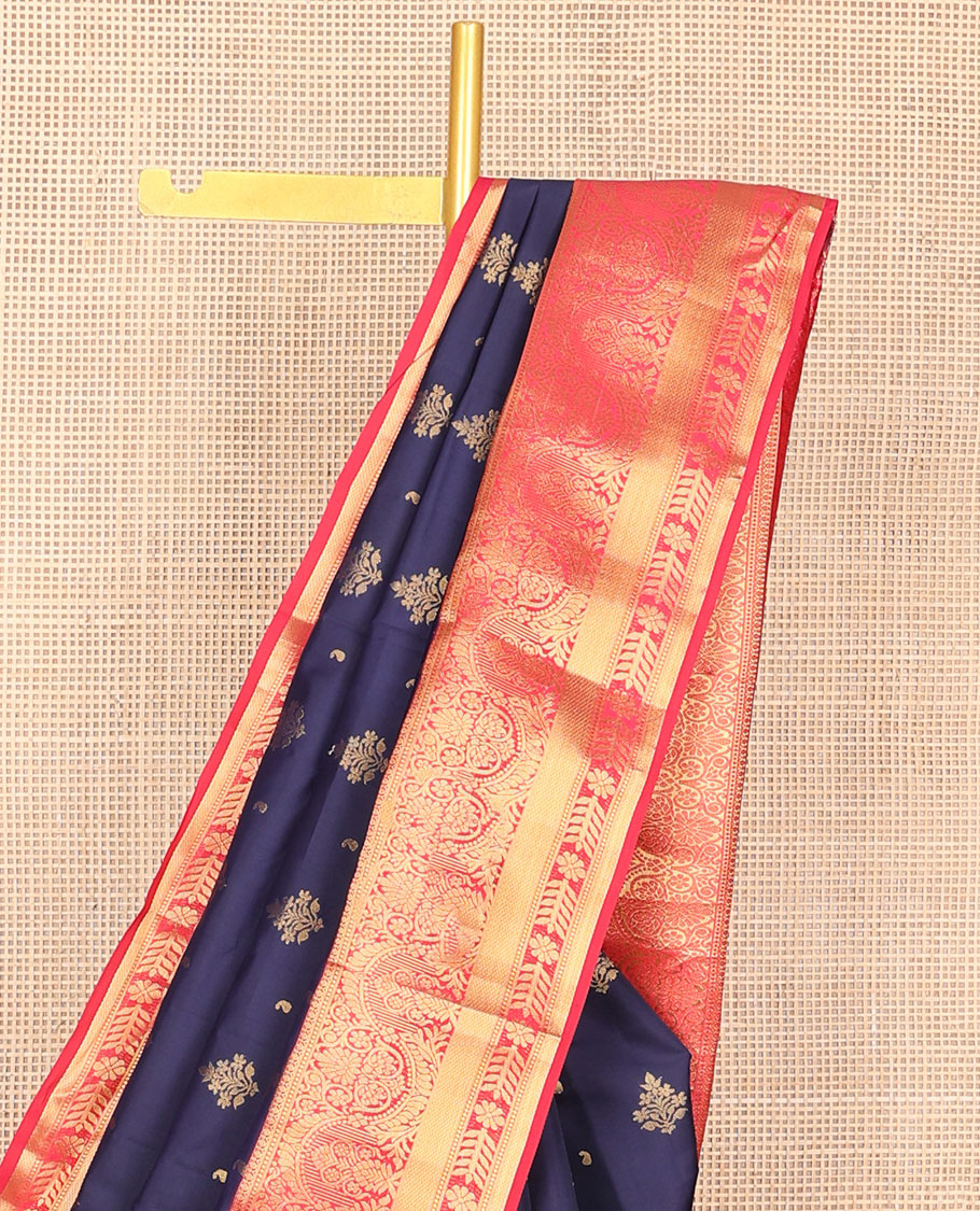 Navy blue zari buttas Vasundhara silk mix saree, contrast traditional zari border & jaal pallu