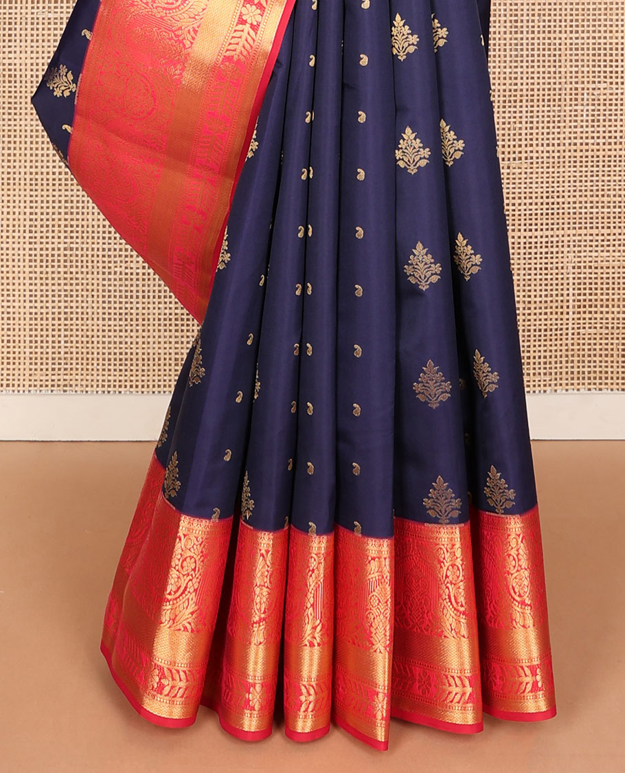 Navy blue zari buttas Vasundhara silk mix saree, contrast traditional zari border & jaal pallu