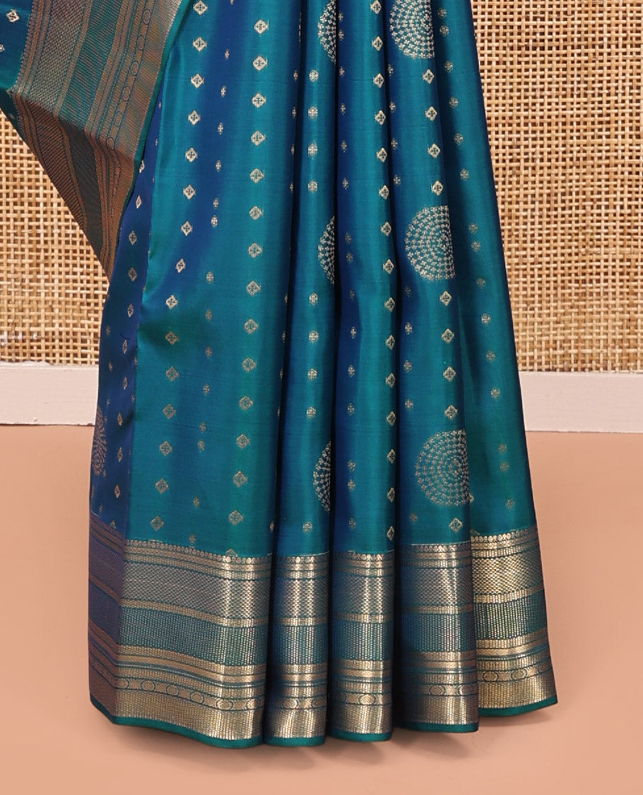 Blue Vasundhara Lite Silk Mix Saree, Adorned with Zari Buttas All Over Its Body, Highlighted by Traditional Zari Designs Woven Border, Grand Jaal Pallu and Paired with a Matching Blouse