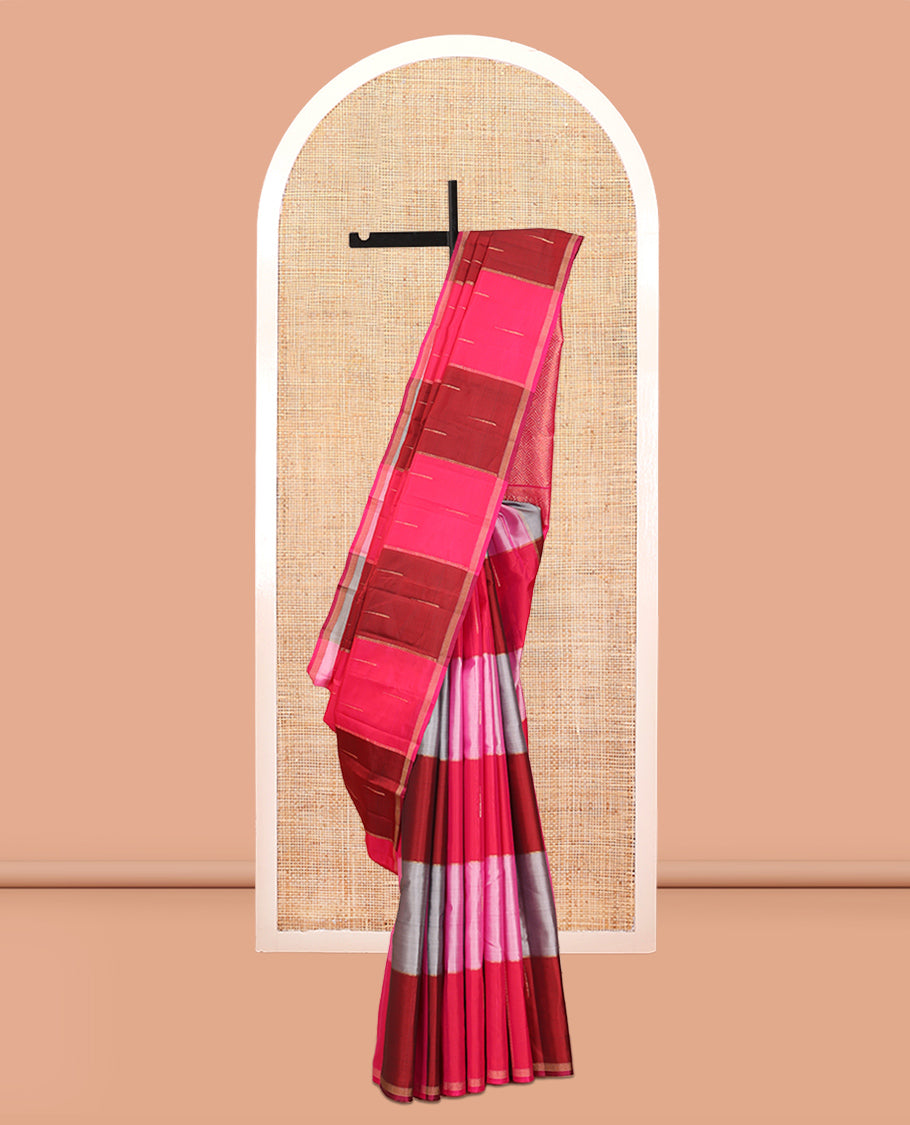 Multi-Color Checked Vasundhara Lite Silkmix Saree with Malli Mokku Buttas, a Piping Border, a Contrast Blouse