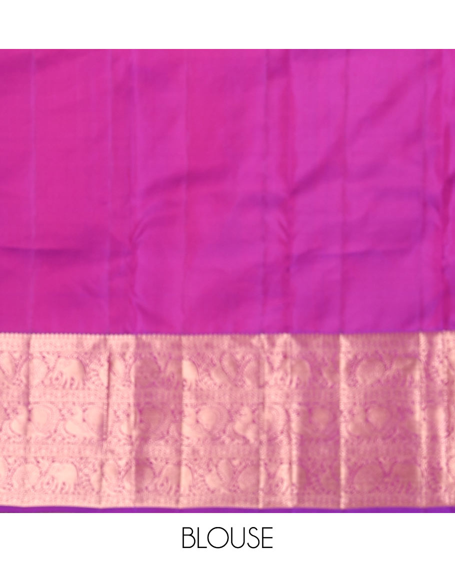 Purple jacquard wedding silk saree, zari border of thilakam mokku,muthu,kodi visiry,yaanai & mayil designs & intricate pallu