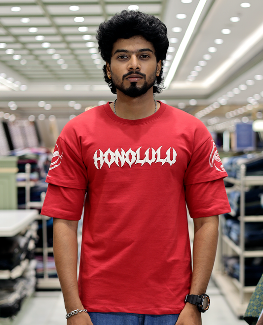 Red Unique Print Cotton Blended T-Shirt