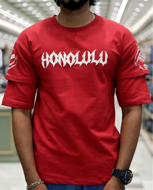 Red Unique Print Cotton Blended T-Shirt