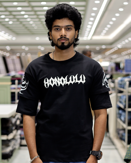 Black Unique Print Cotton Blended TShirt