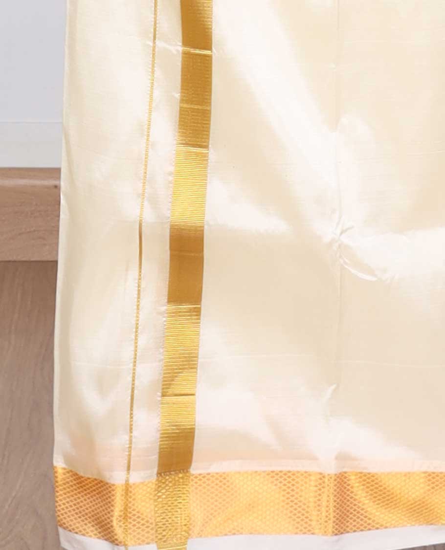 Cream puresilk & polyester mix double-layer dhoti with gold zari border