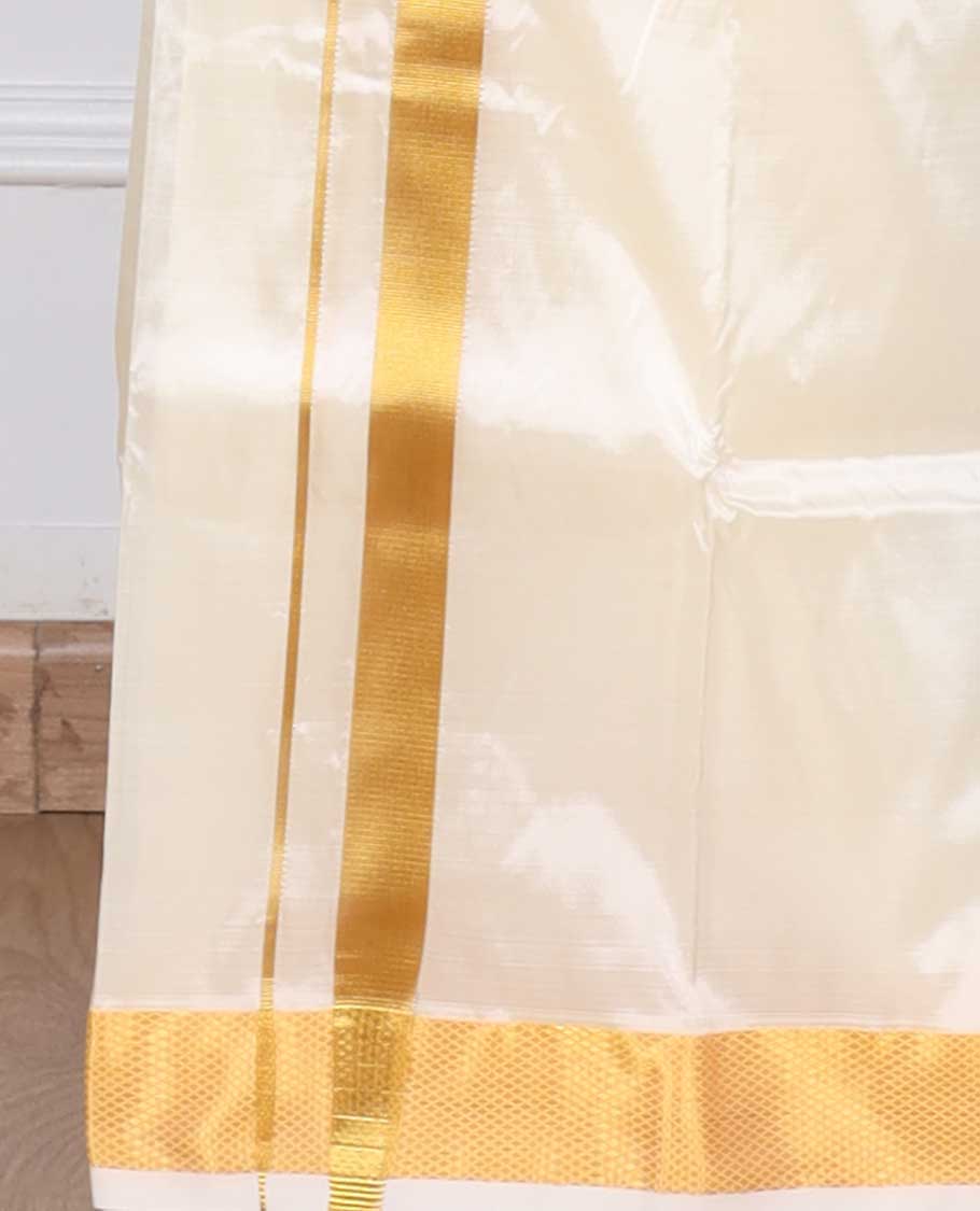 Cream zari border puresilk & polyester mix double-layer dhoti with angavastram
