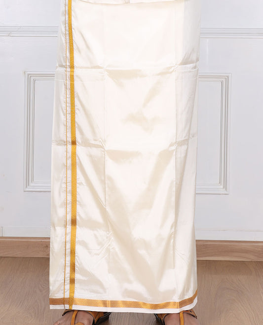 Cream zari border double-layer art silk casual wear dhoti 