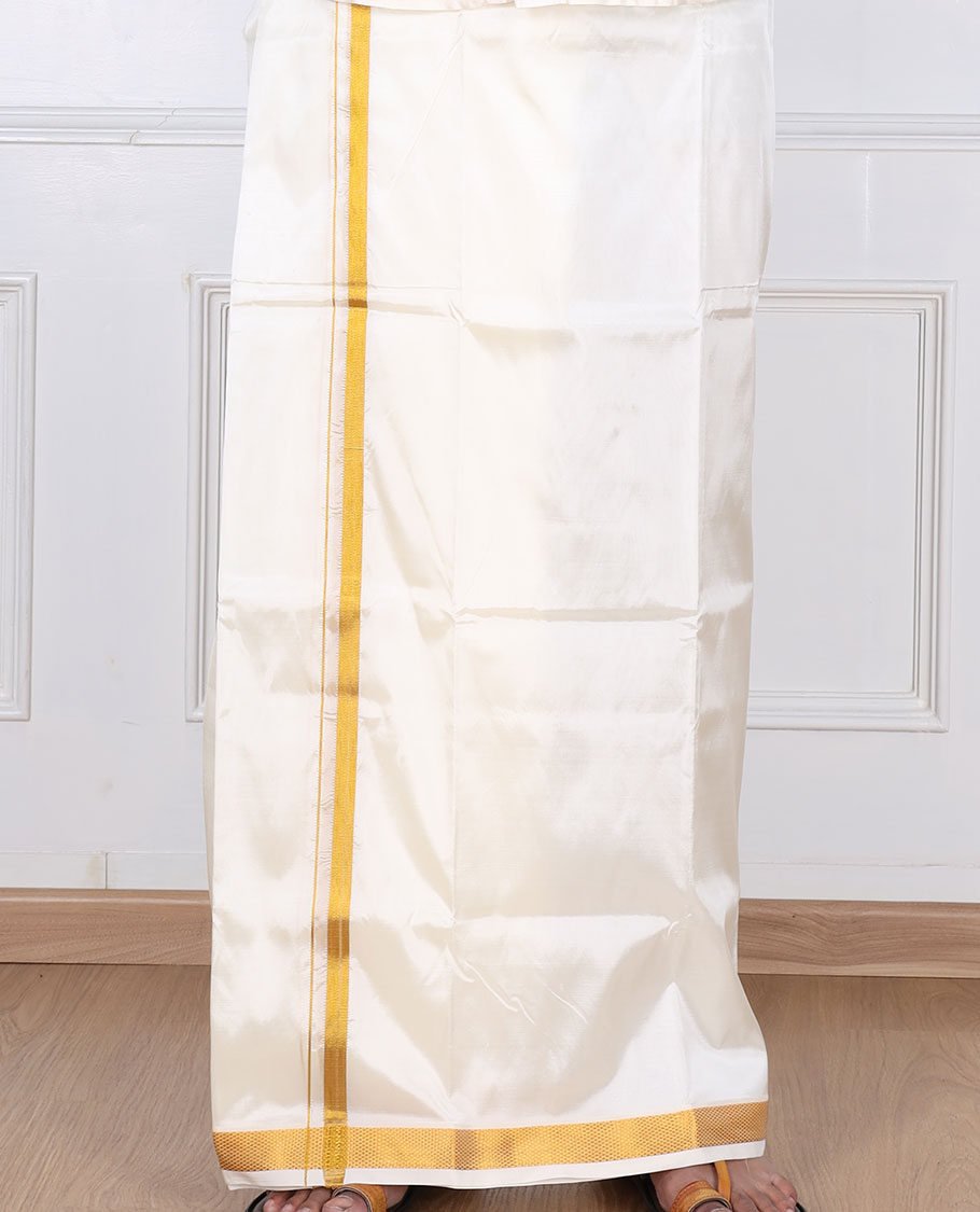 Cream zari border double-layer art silk casual wear dhoti 