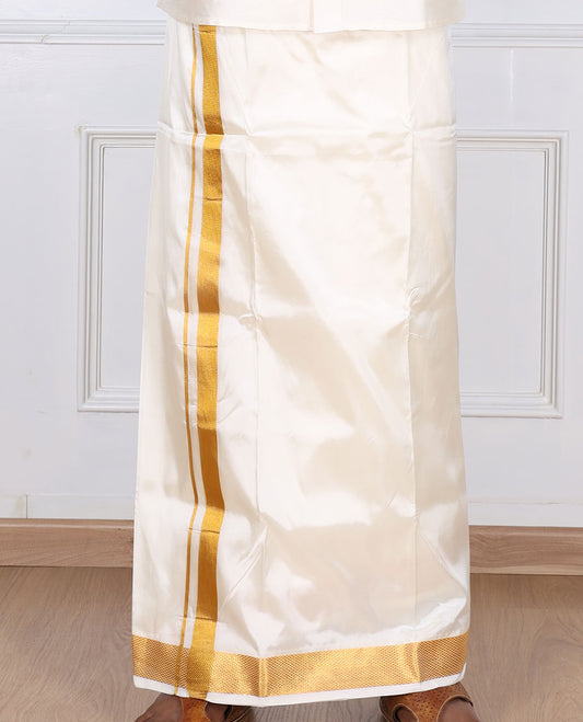 Cream zari border double-layer art silk casual wear dhoti 