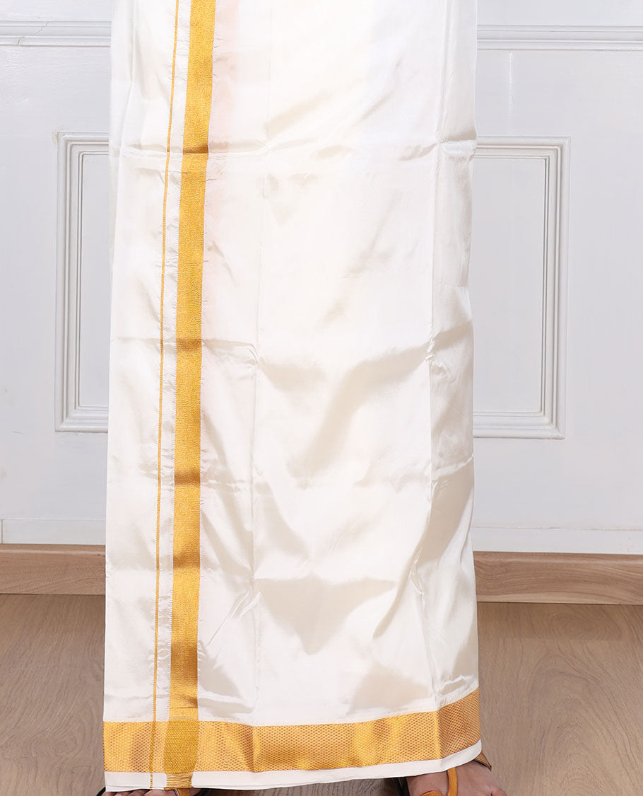 Cream zari border art silk casual wear dhoti