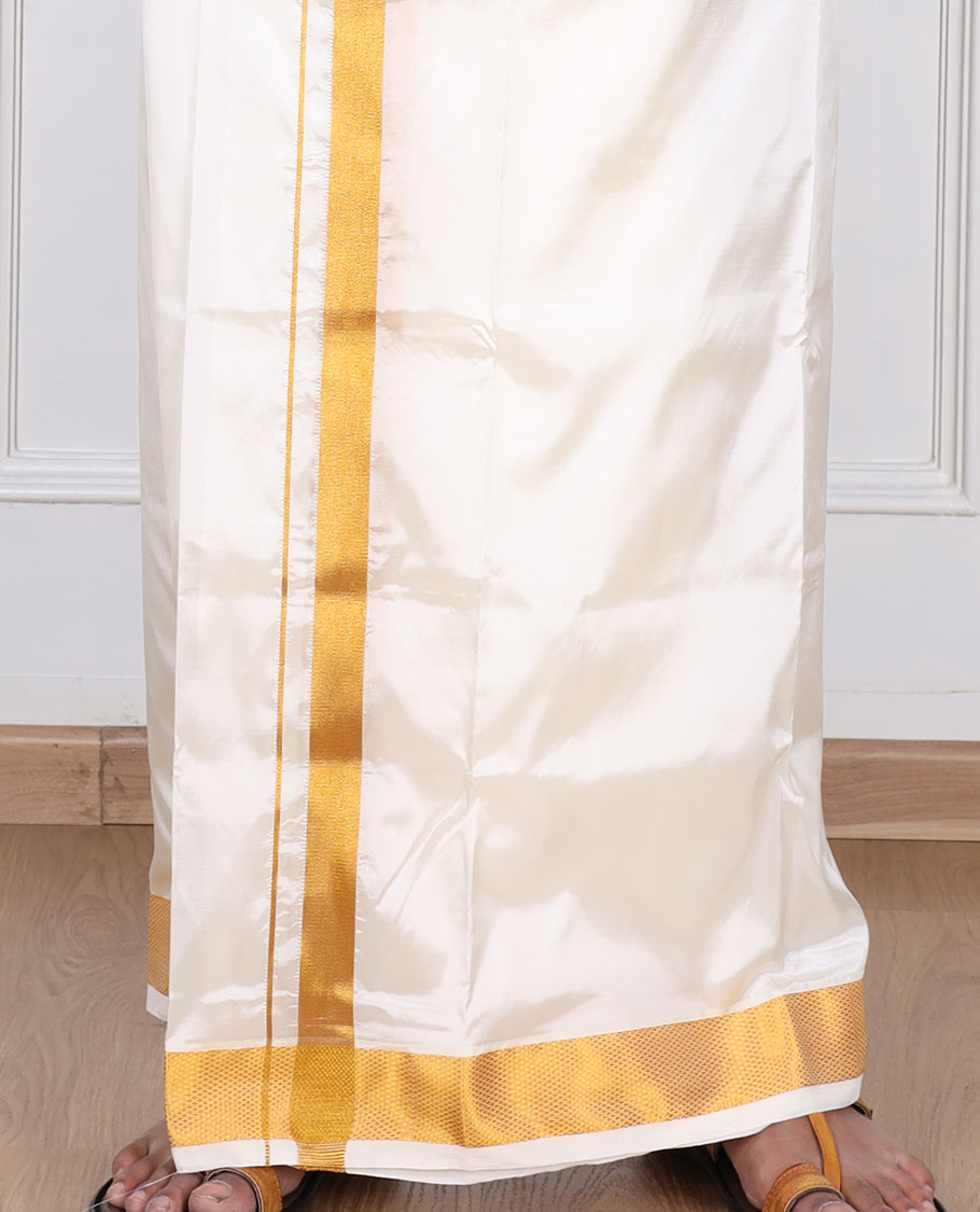 Cream zari border art silk casual wear dhoti