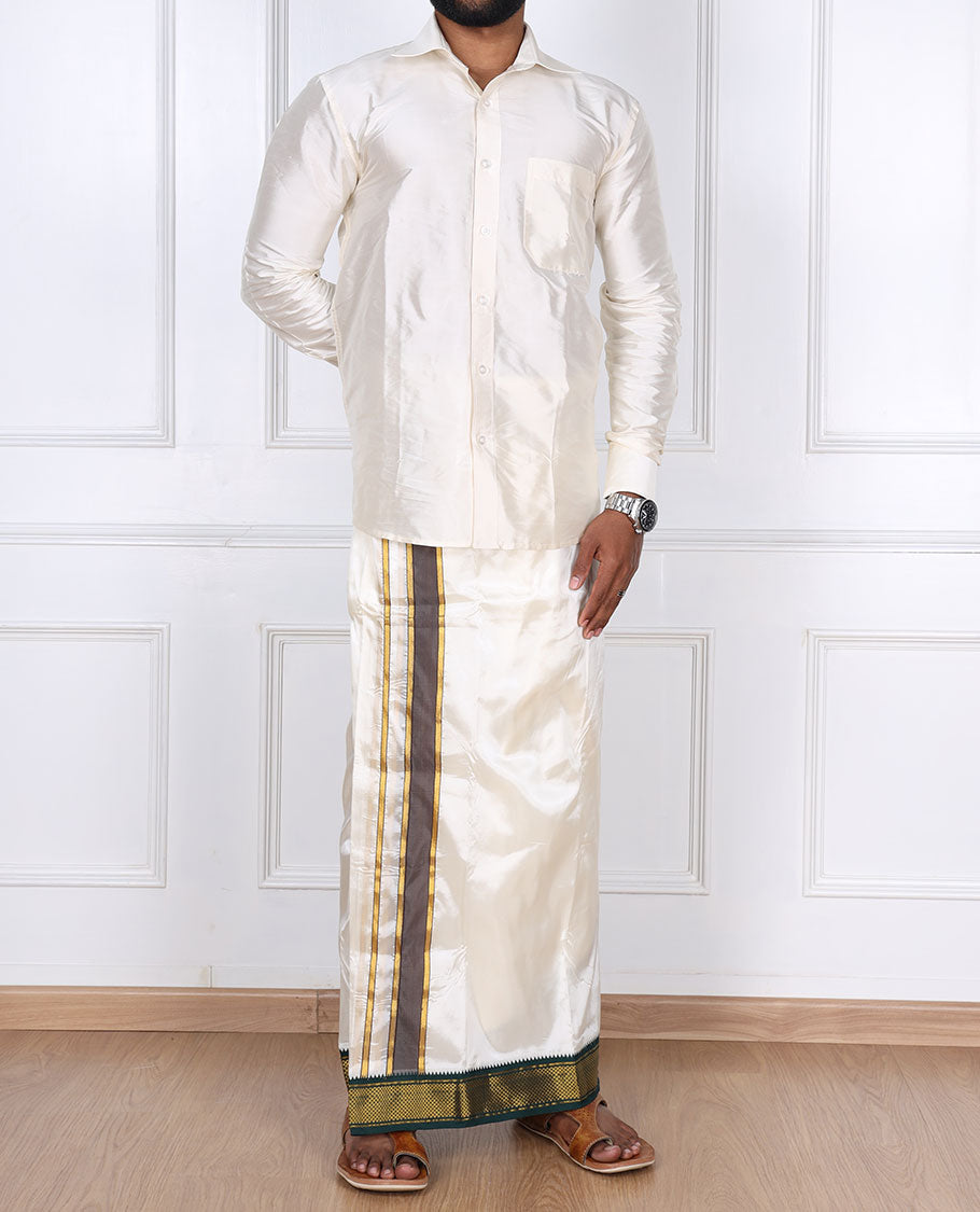 Cream traditional zari design border art silk casual wear dhoti