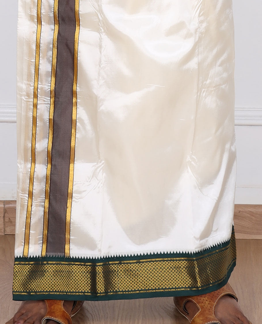 Cream traditional zari design border art silk casual wear dhoti