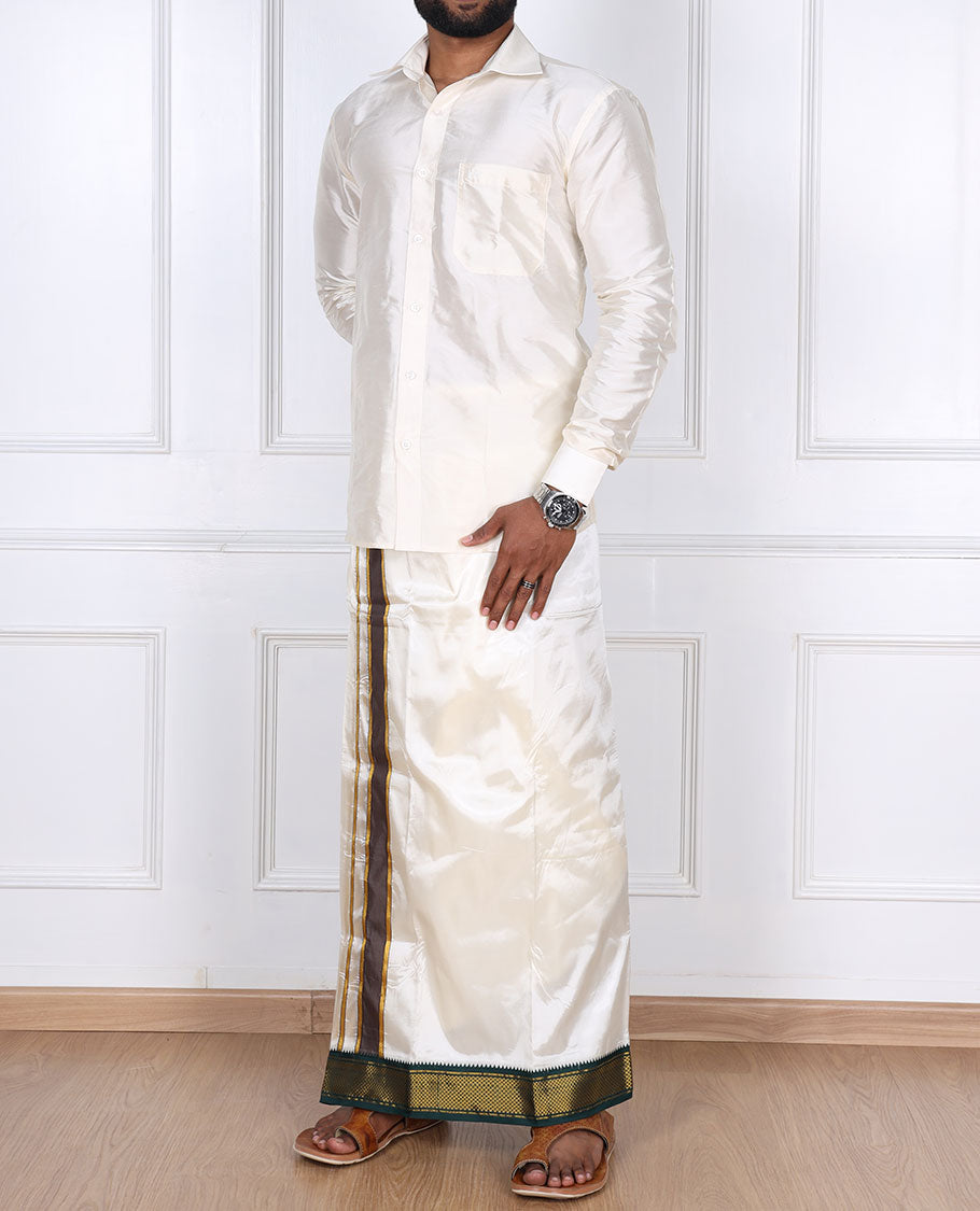 Cream traditional zari design border art silk casual wear dhoti
