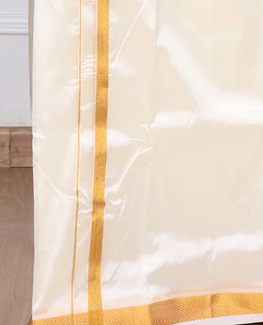 Cream art silk gold zari border double-layer dhoti & angavastram