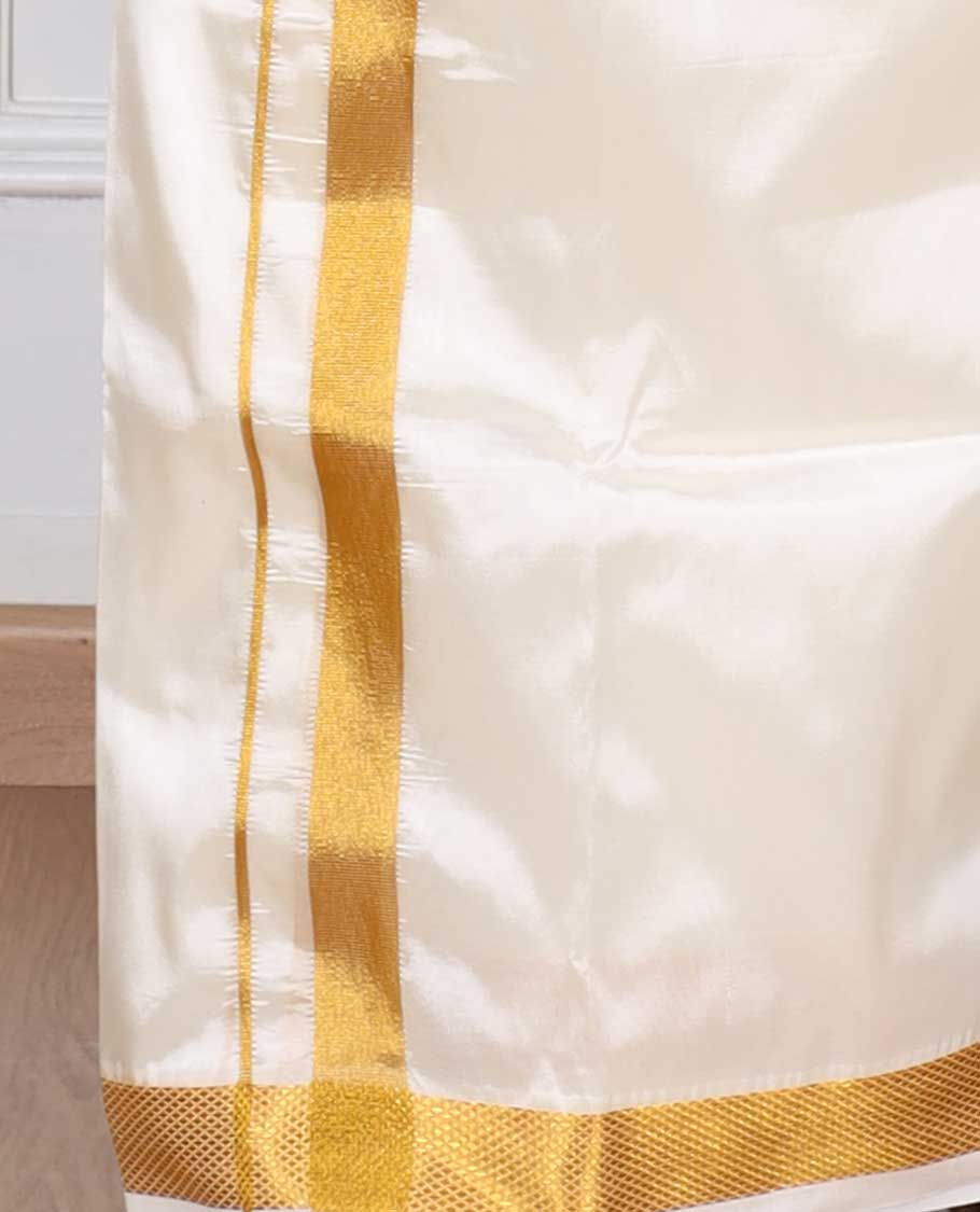 Butter cream art silk gold zari border double-layer dhoti & angavastram 