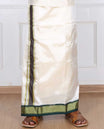 Cream art silk  double-layer dhoti & angavastram with contrast traditional border 