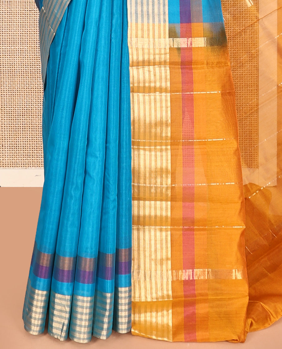 Blue Plain Silk Cotton Saree
