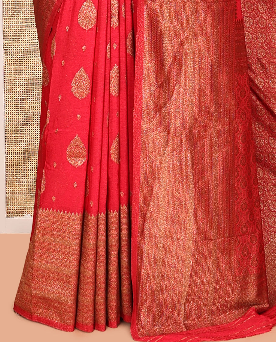 Red Fancy Crepe Saree