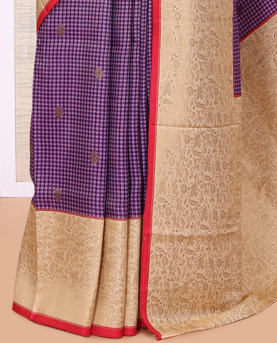 Dark Purple Micro Checks Fancy Mysore Silk Saree